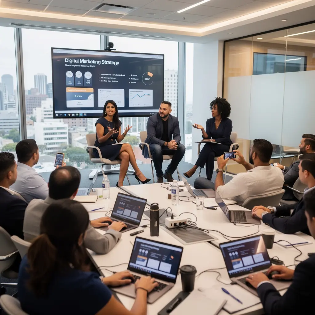 Компьютерный экран с открытыми аналитическими инструментами для маркетинга.